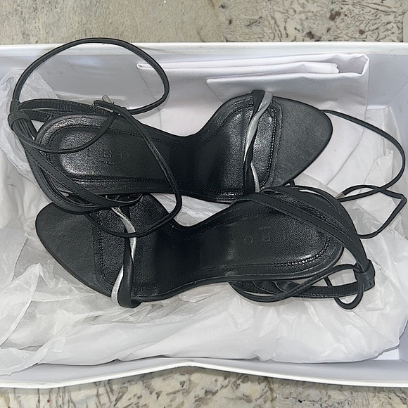 IRO SILVER & BLACK STRAP HEELS - Picture 3 of 5